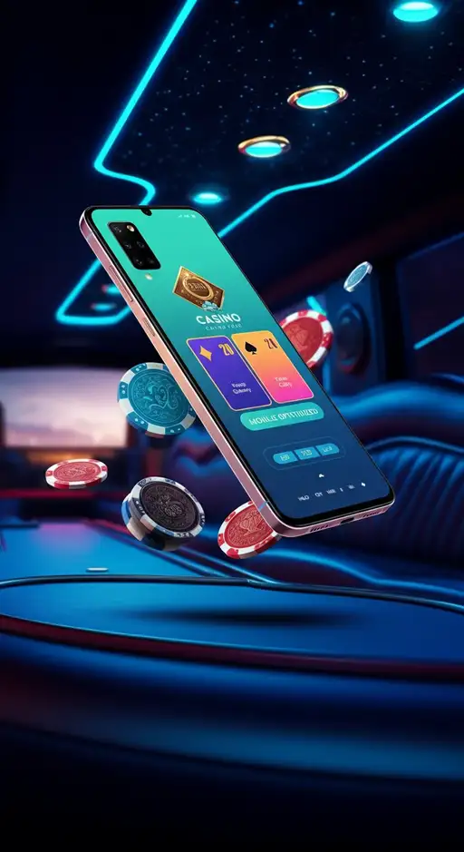 Een smartphone waarop de Crystal Roll Casino mobiele app wordt weergegeven met diverse casinospellen en bonussen, optimaal voor gaming onderweg.
